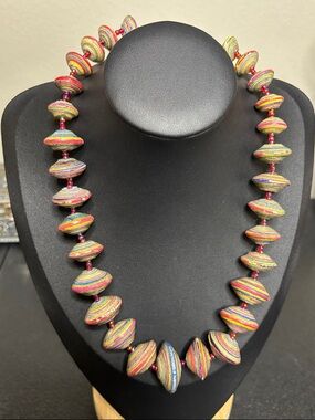 Bead for Life Made in Uganda Handmade Multicolor Striped Paper Bead Necklace